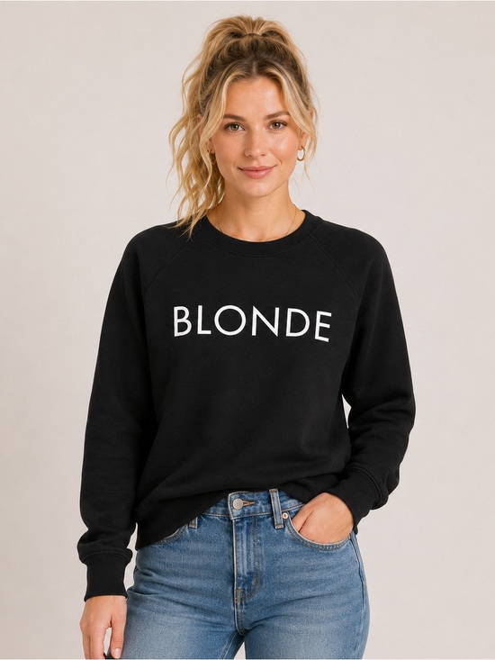 Brunette The Label Tops - Brunette The Label BLONDE Crewneck Sweatshirt Black S/M Graphic Fleece